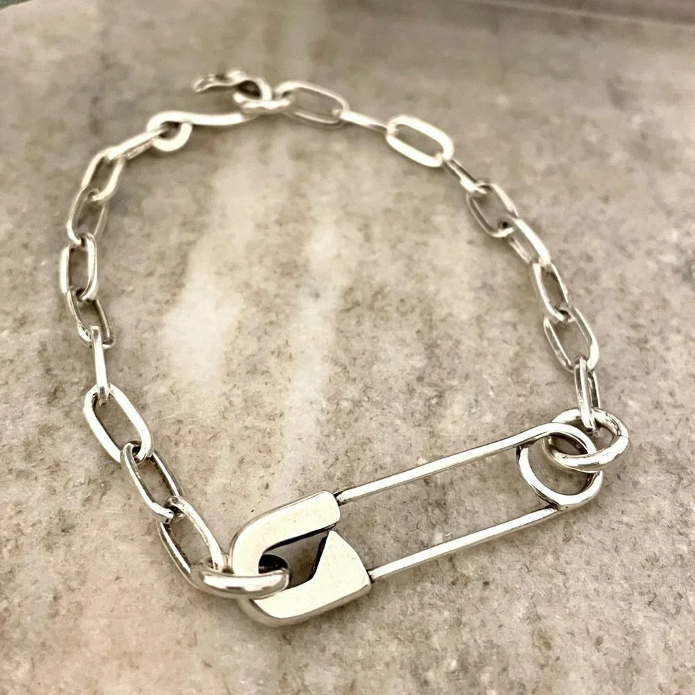 925 Sterling Silver Paperclip Bracelet Unique Vintage Silver Bracelet